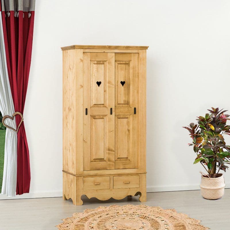 Dulap rustic cu 2 usi culisante si 2 sertare, 95 x 57 x 190 cm
