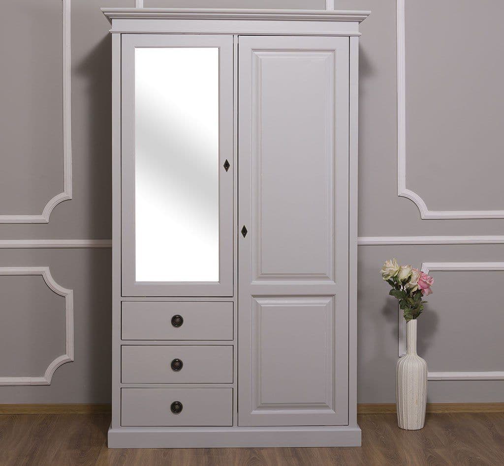 Dulap cu 2 usi, 3 sertare si oglinda lemn masiv, 120 x 59 x 197 cm