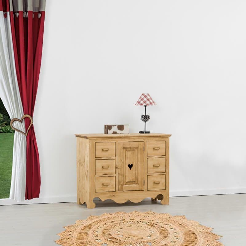Comoda Rustic Flame lemn masiv, 1 usa si 6 sertare, 100 x 36 x 75 cm