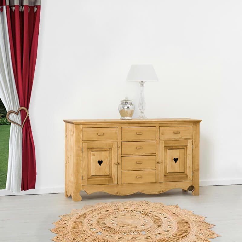 Comoda Rustic Flame lemn masiv, 2 usi si 6 sertare, 160 x 45 x 92 cm