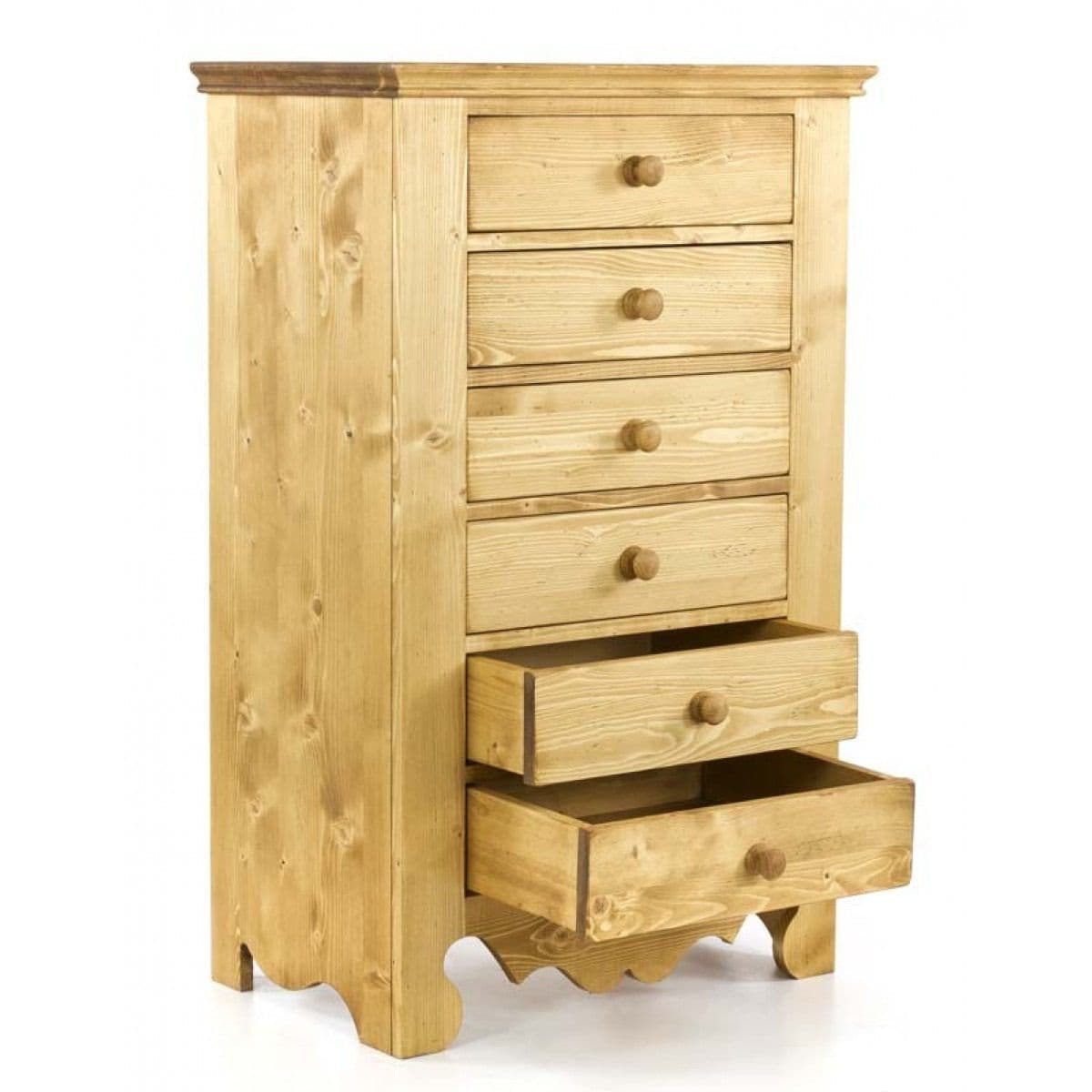 Comoda Rustic Flame lemn masiv cu 6 sertare, 72 x 45 x 115 cm