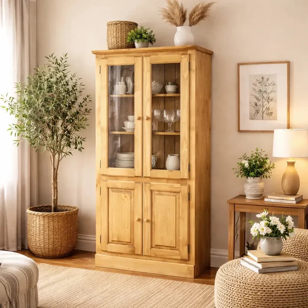 Vitrina lemn masiv Inka Flaveur, 80 x 38 x 185 cm