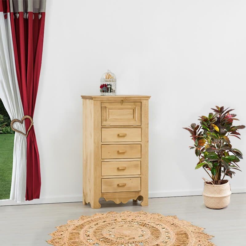 Comoda Rustic Falme lemn masiv, 1 usa si 4 sertare, 60 x 40 x 120 cm