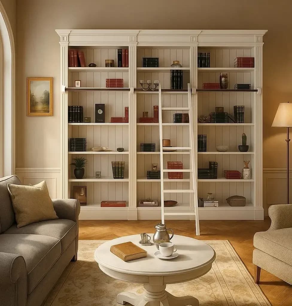 Biblioteca cu scara Incanto Trio lemn masiv, 304 x 40 x 220 cm
