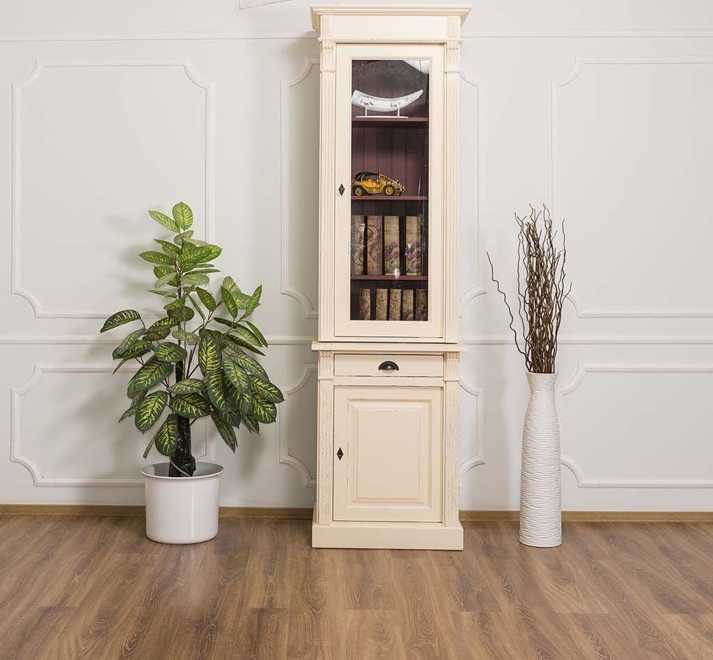Vitrina / biblioteca ingusta cu 2 usi si 1 sertar lemn masiv, 73 x 51 x 240 cm