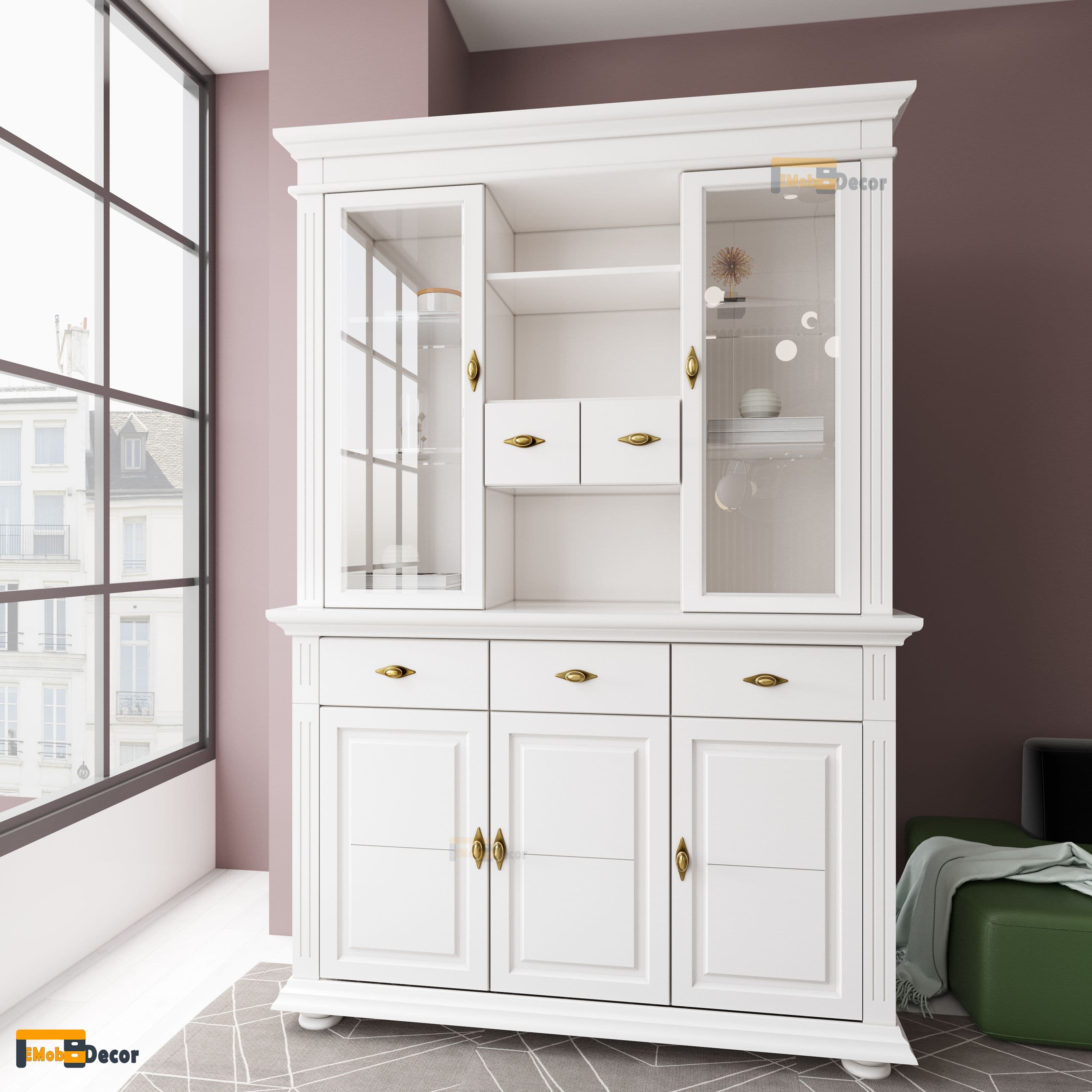Vitrina Blanca lemn masiv, 137.5 x 41 x 200 cm