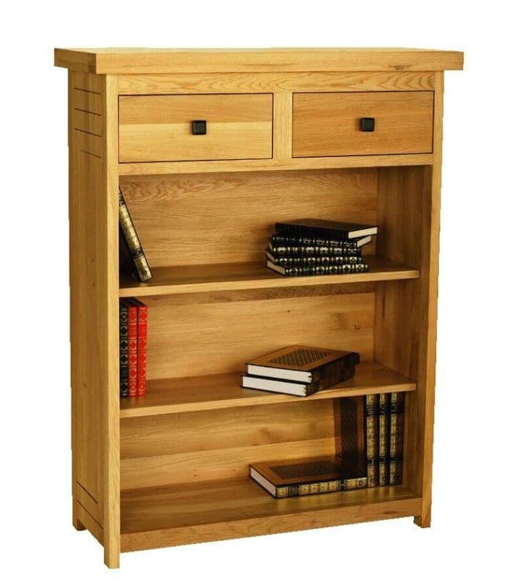 Biblioteca Abusson lemn masiv stejar, 2 sertare si 2 polite, 84 x 33 x 110 cm