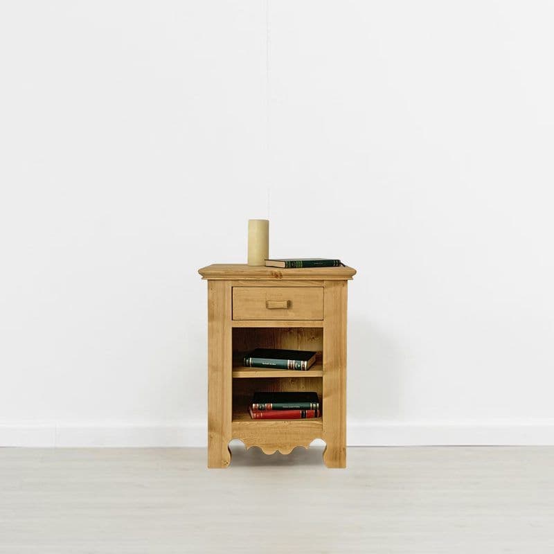 Noptiera lemn masiv Rustic Flame, 1 sertar si 1 polita, 46 x 35 x 60 cm