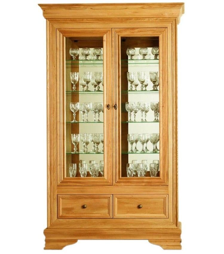 Vitrina Chancellor lemn masiv stejar, 2 uși și 2 sertare, 119 x 44 x 201 cm