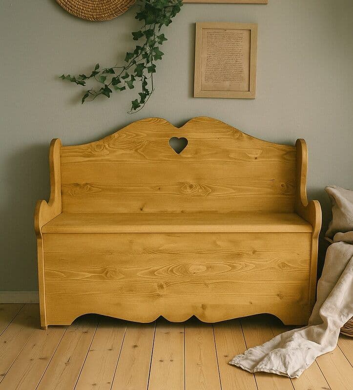 Bancuta Inka cu lada lemn masiv, 120 x 45 x 91 cm