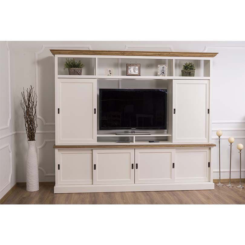 Mobilier TV lemn masiv, 6 usi culisante, 254 x 46 x 210 cm