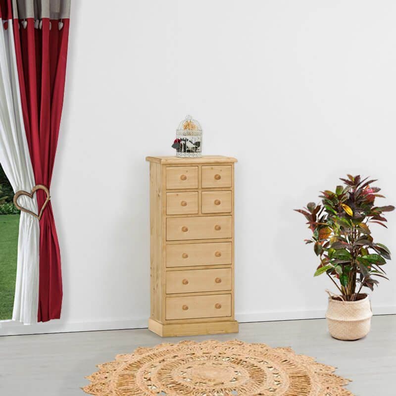 Comoda Rustic Flame lemn masiv cu 8 sertare, 56 x 36 x 121 cm
