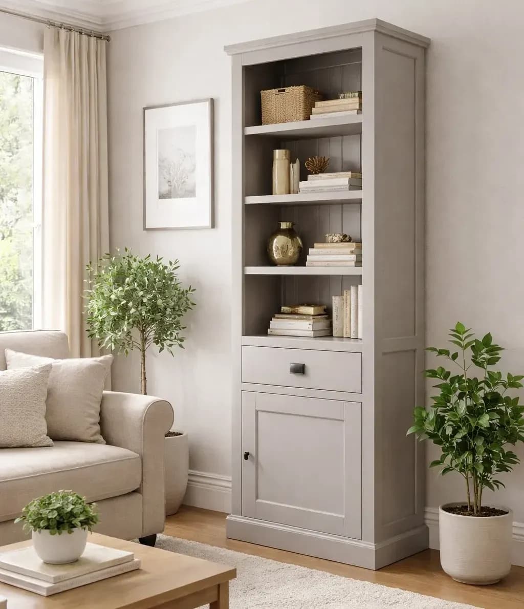 Biblioteca ingusta Lovely Kubic, lemn masiv si mdf, 70 x 40 x 210 cm