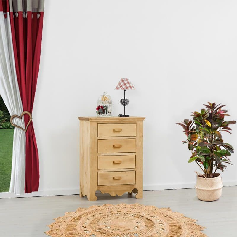 Comoda Rustic Flame lemn masiv cu 4 sertare, 60 x 40 x 90 cm
