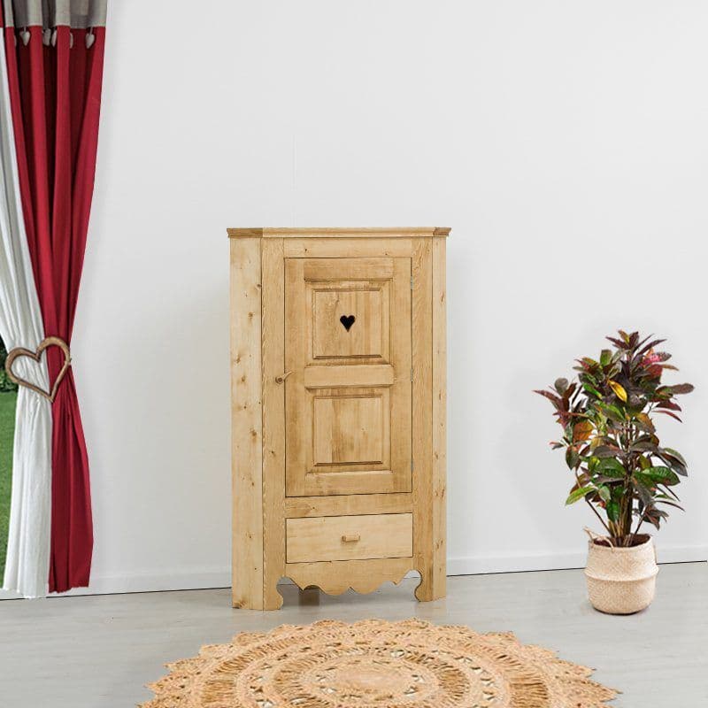 Dulap rustic de colt cu 1 usa si 1 sertar, lemn masiv 95 x 57 x 150 cm