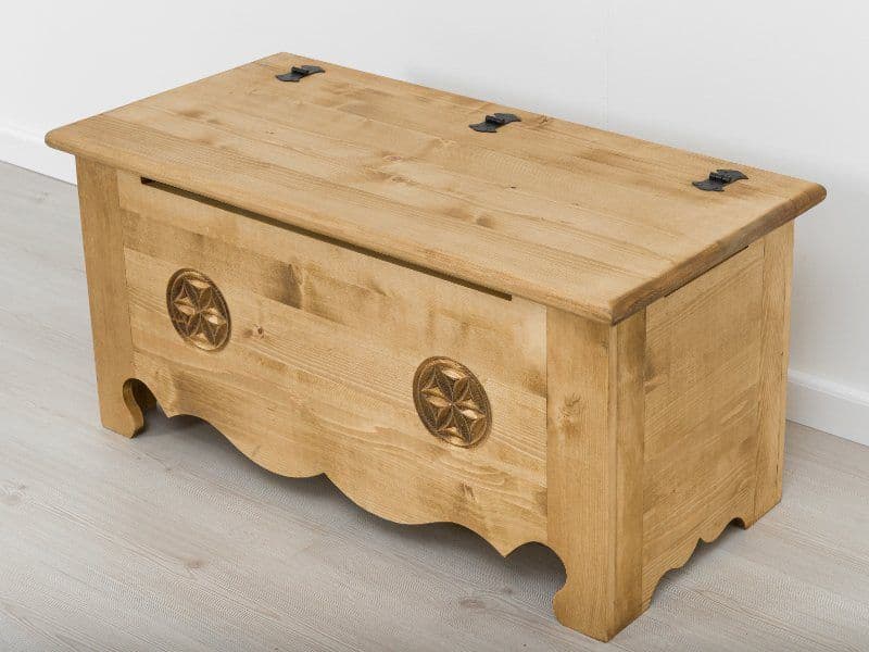 Cufar rustic lemn masiv sculptat, 100 x 49 x 48 cm