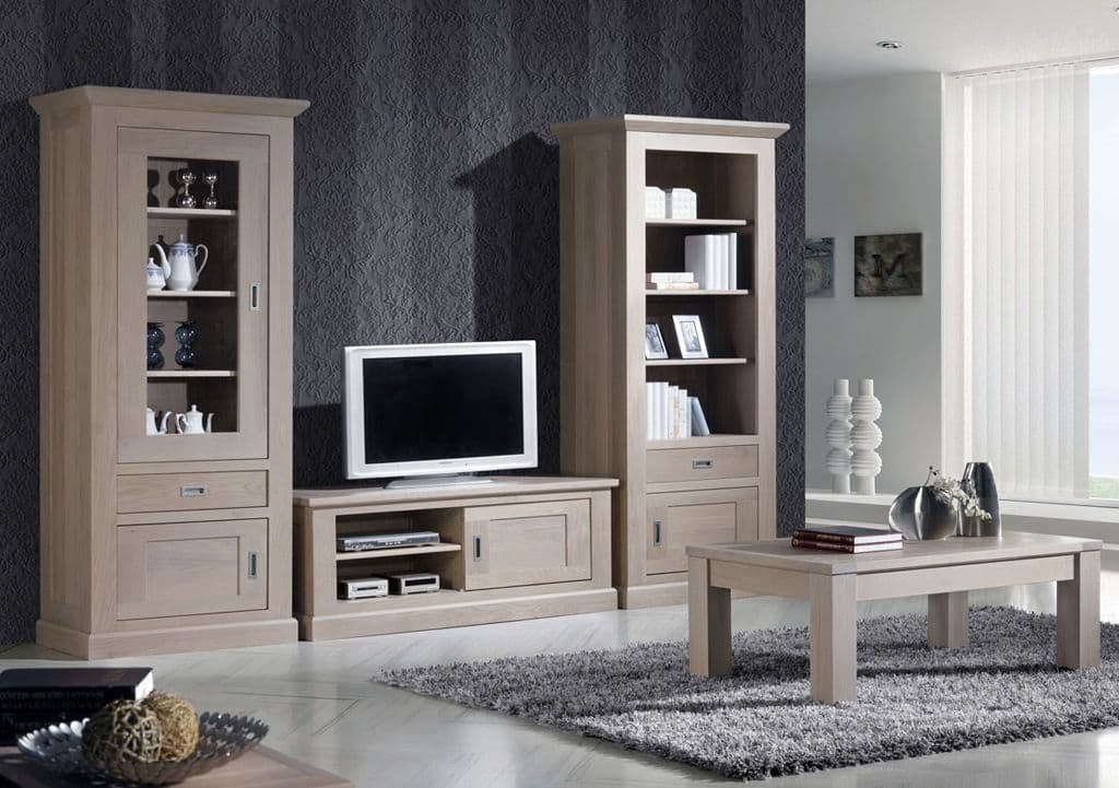 Vitrina Berlin lemn masiv stejar 2 usi 1 sertar 80 x 45 x 200 cm