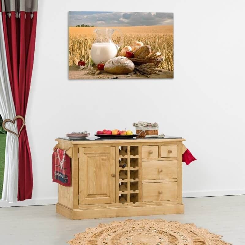 Insula de bucatarie Rustic Flame lemn masiv, 134 x 62 x 85 cm