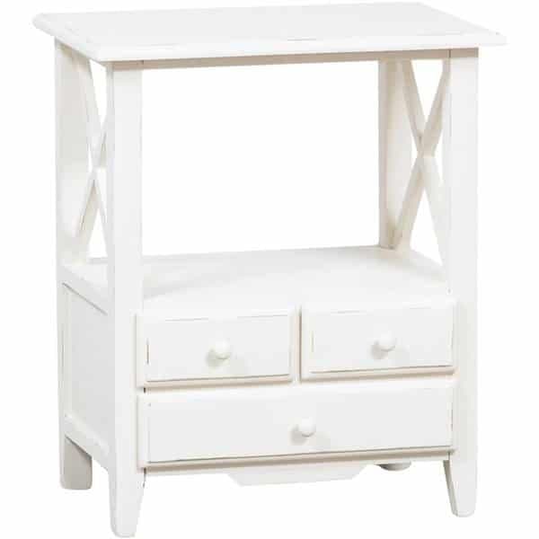 Noptiera Toscana Artizan alb unt antik, lemn masiv tei, 56 x 36 x 66 cm