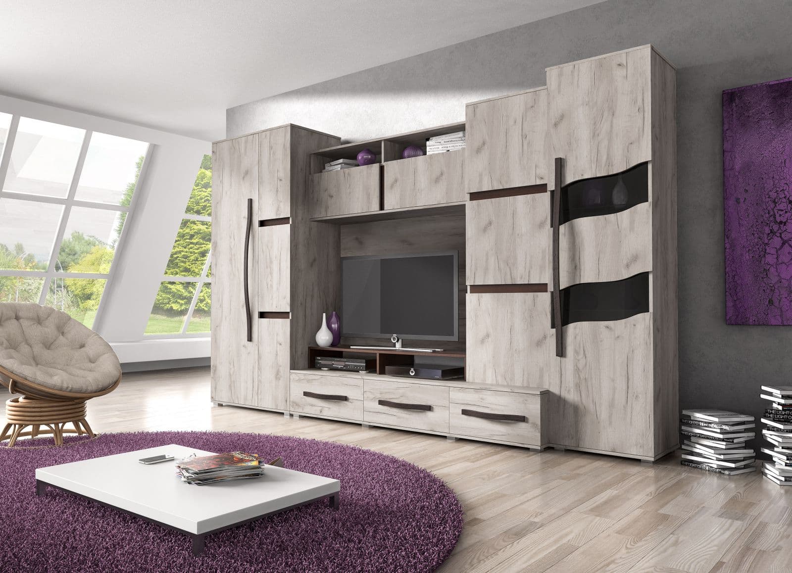 Biblioteca Ascona lemn masiv stejar, 2 polițe lemn, 72.4 x 34.2 x 130 cm