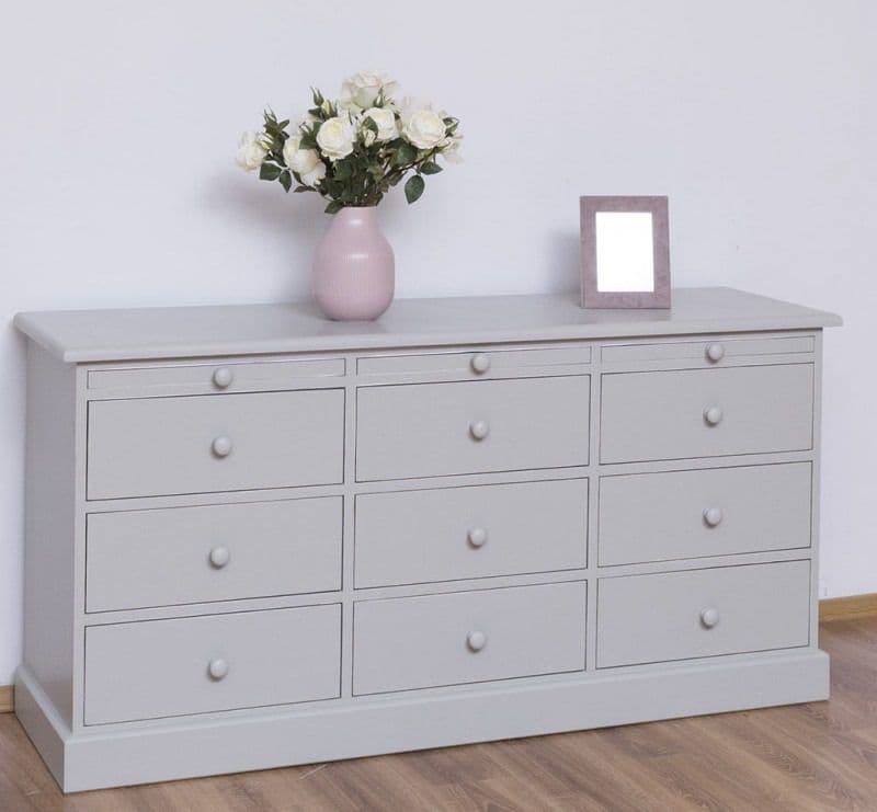 Comoda lemn masiv cu 9 sertare, 158 x 48 x 79 cm