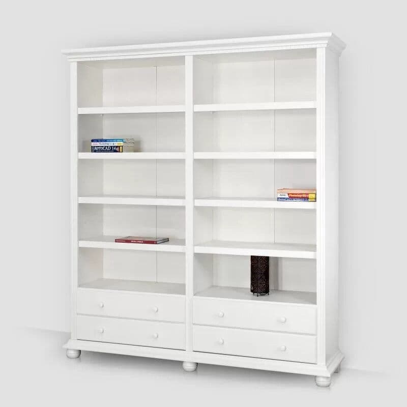 Biblioteca dubla Teodora, lemn masiv, 180 x 45 x 203 cm, alb unt