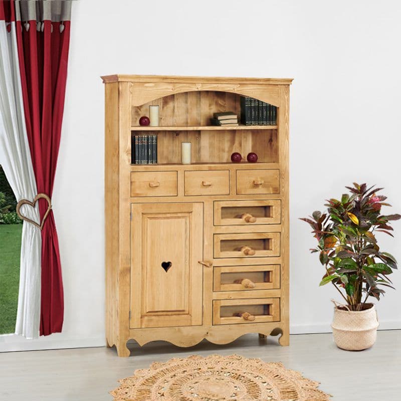 Bufet Rustic cu etajera, lemn masiv, 105 x 50 x 171 cm