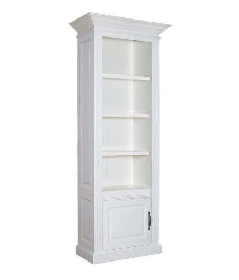 Biblioteca ingusta Lovely alba, 1 usa, lemn masiv si mdf, 76 x 38 x 205