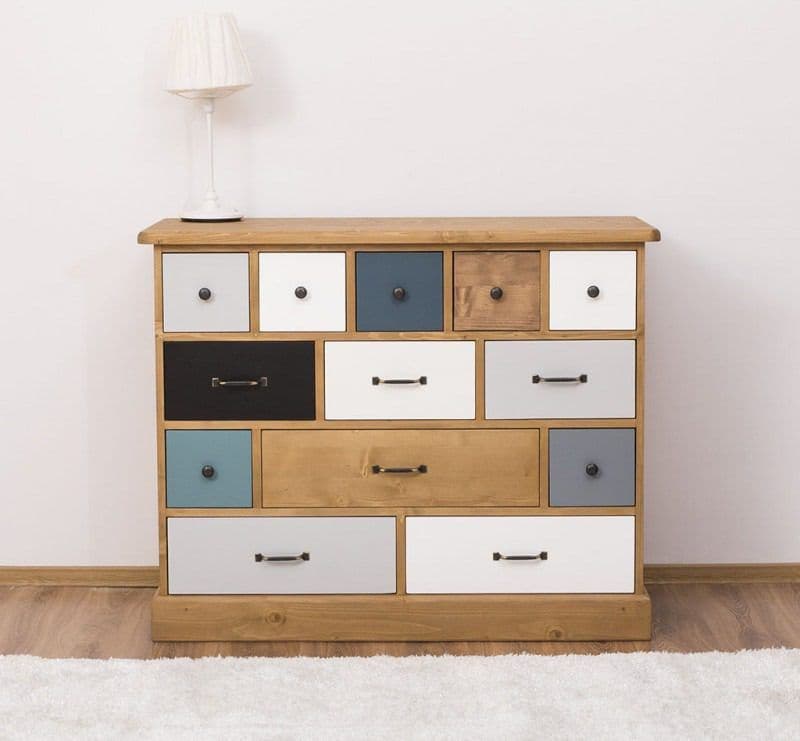 Comoda lemn masiv multicolor, 13 sertare, 120 x 48 x 95 cm