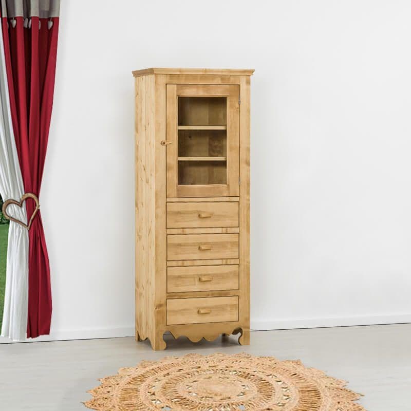 Vitrina Rustica cu 4 sertare lemn masiv, 70 x 46 x 190 cm