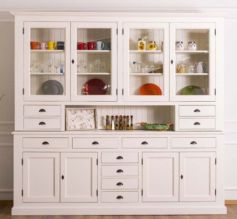 Bufet mare de bucatarie cu vitrina lemn masiv, 245 x 47 x 225 cm