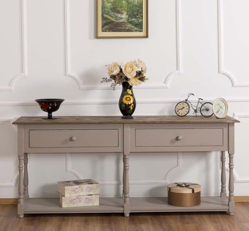 Consola hol lemn masiv cu 2 sertare, 180 x 45 x 76 cm