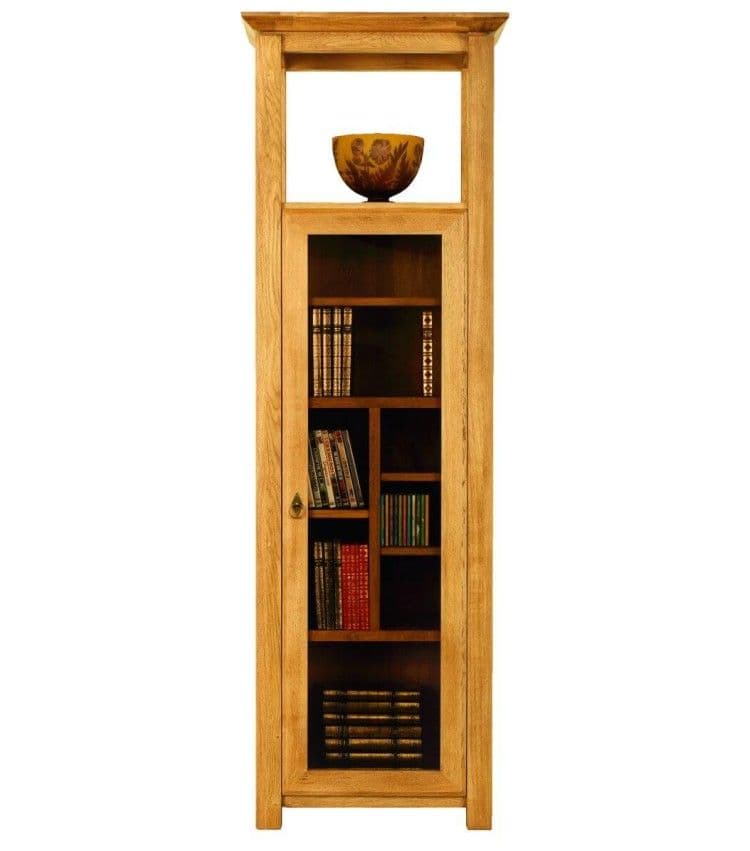 Vitrina ingusta Temple lemn masiv stejar, 1 ușă, 61.5 x 38 x 190 cm
