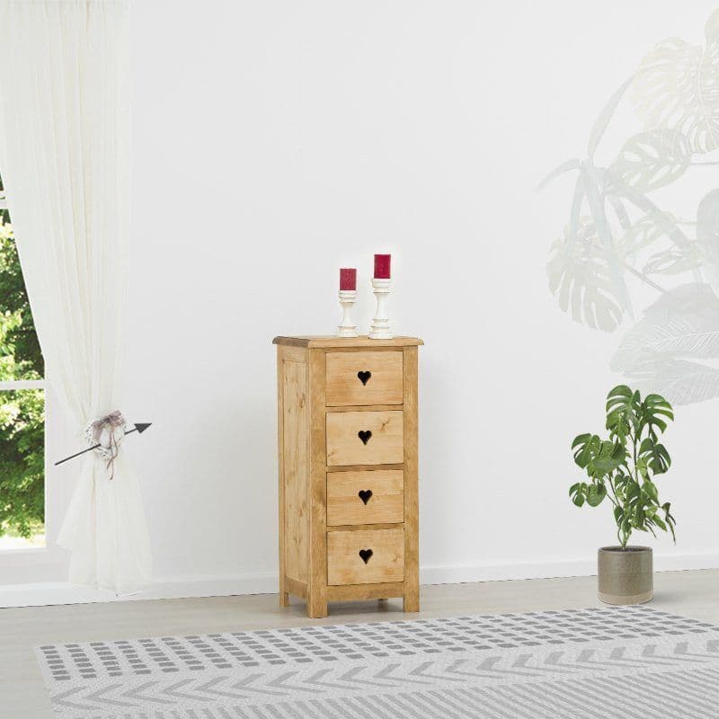 Comoda Rustic Love 4 sertare, Lemn masiv rustic, 48 x 42 x 107 cm