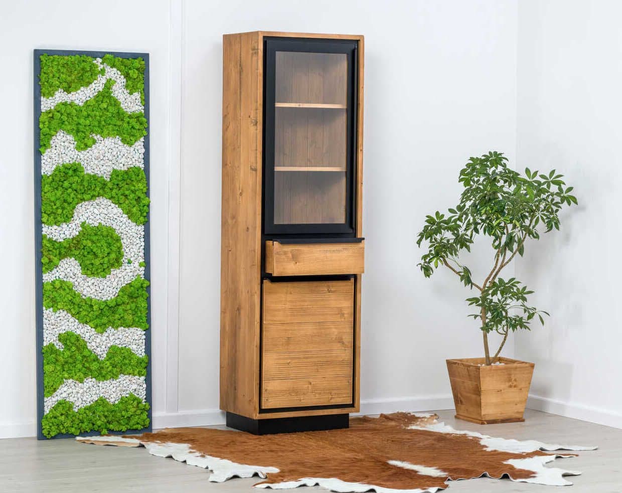 Vitrina Mexicana lemn masiv, 2 usi si 1 sertar, 60 x 40 x 200 cm