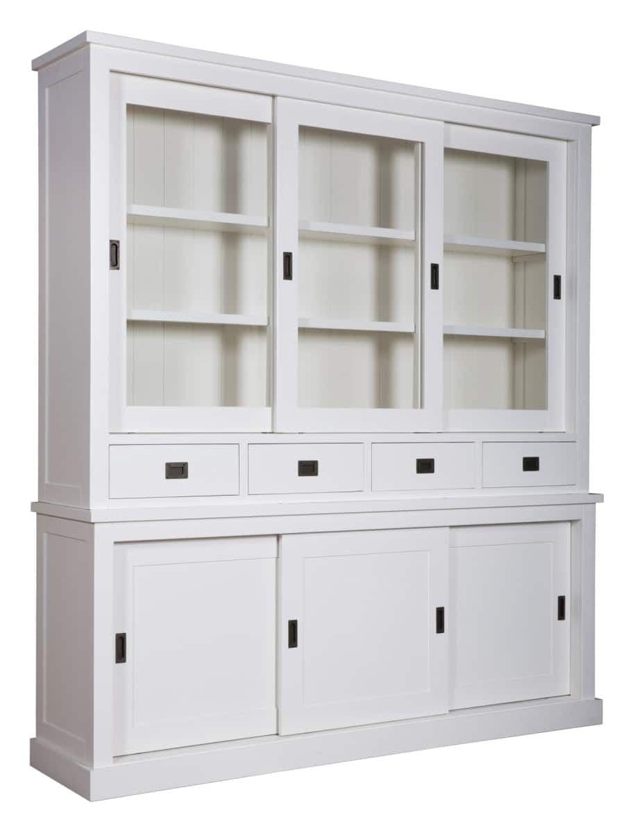 Bufet cu vitrina Lovely Kubic 2 x 3 usi culisante si 4 sertare