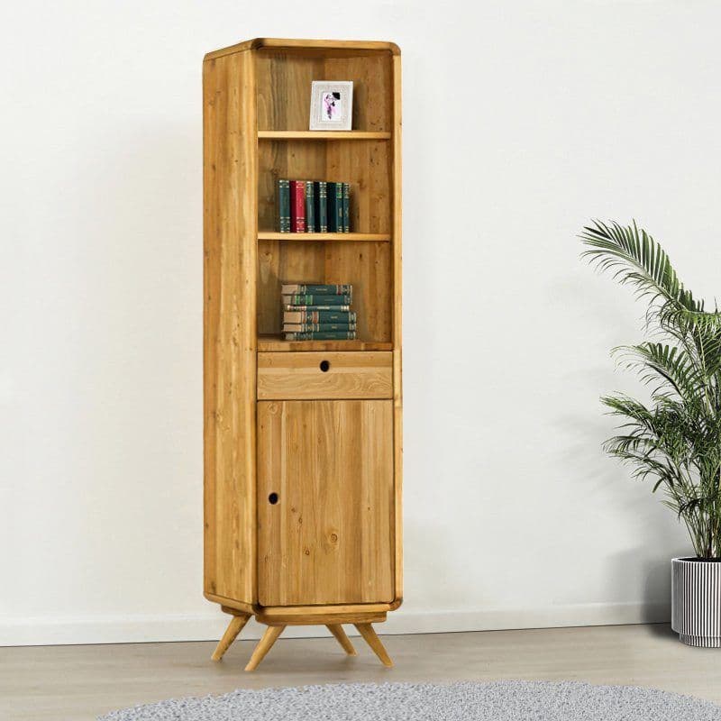 Biblioteca cu 1 usa 1 sertar 2 etajere Sahara, Lemn masiv rustic periat, 52 x 40 x 200 cm
