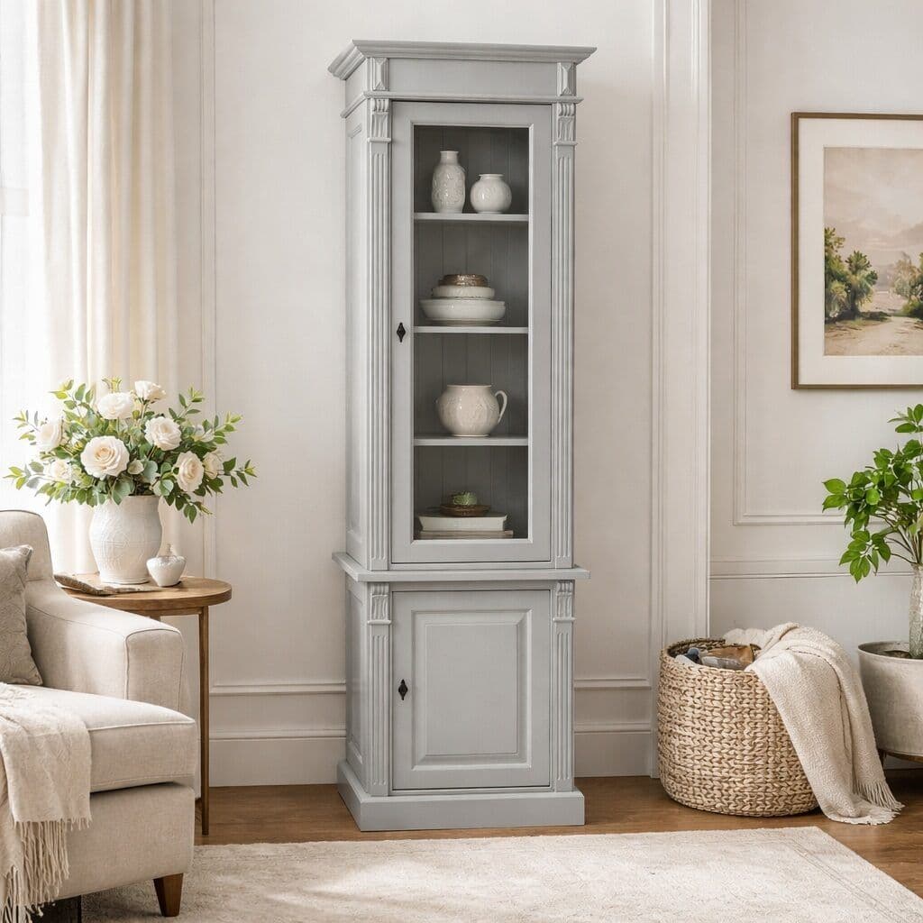 Vitrina ingusta tip soldat lemn masiv, 73 x 51 x 228 cm
