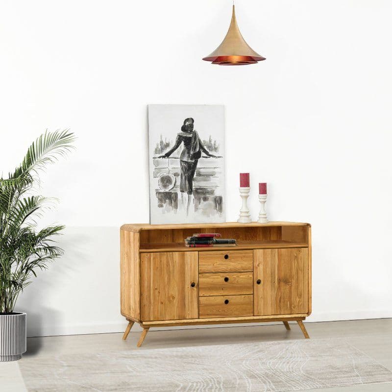 Comoda / Bufet TV 2 usi 3 sertare si nisa Sahara, Lemn masiv rustic periat, 100 x 40 x 85 cm