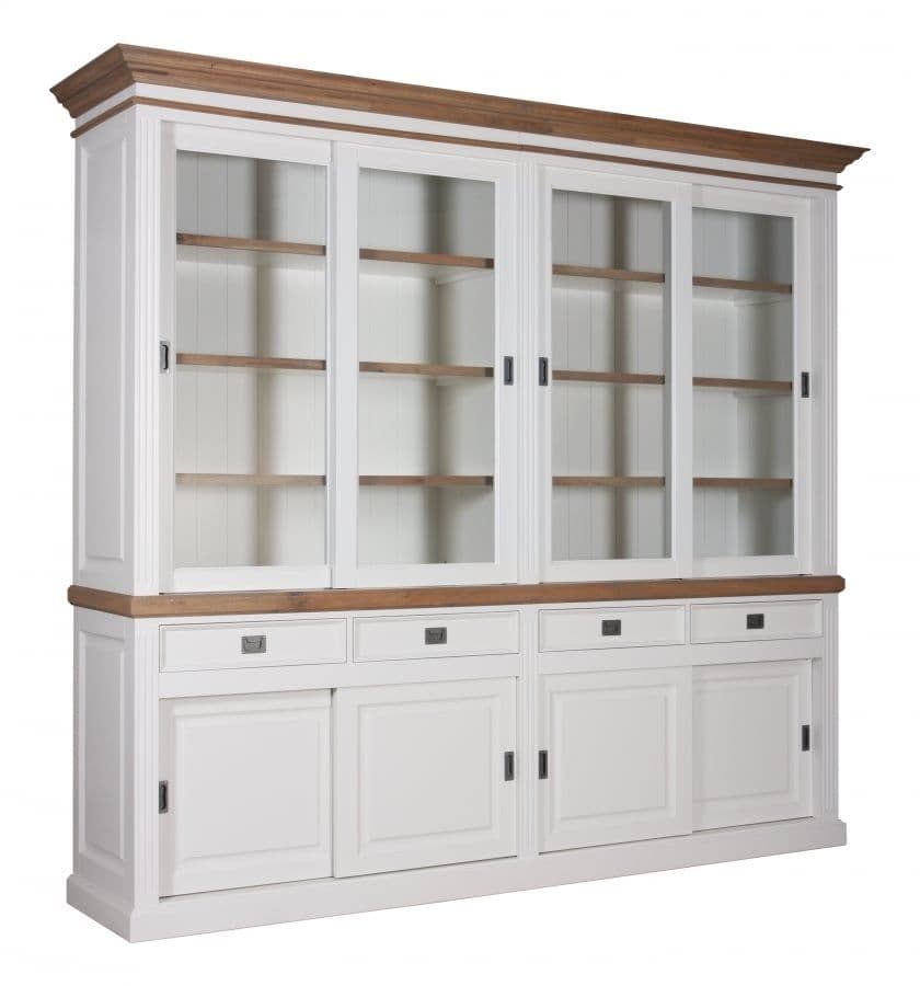 Bufet cu vitrina Lovely Oak 2 x 4 usi culisante si 4 sertare