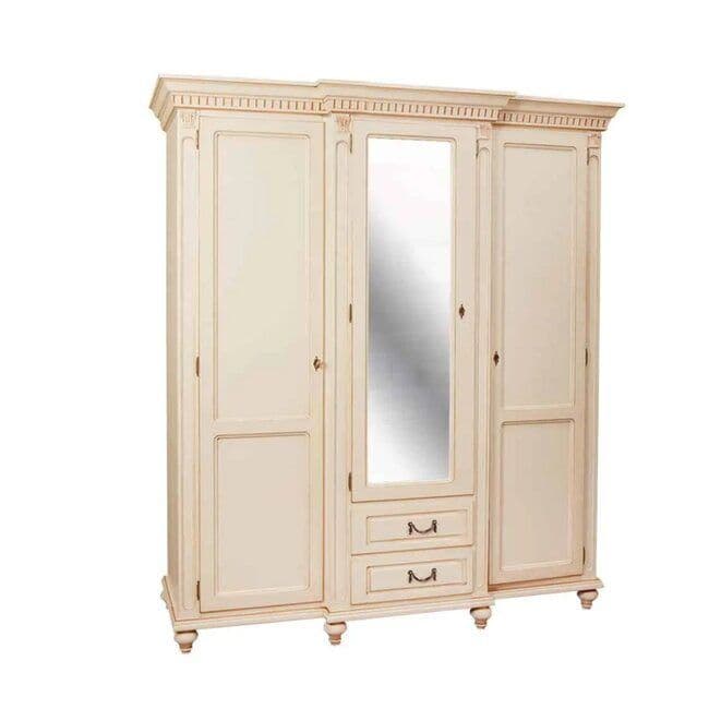Dulap dormitor Francesca Classic Stil, 3 usi si 2 sertare, crem cu patina, 182 x 67 x 218 cm