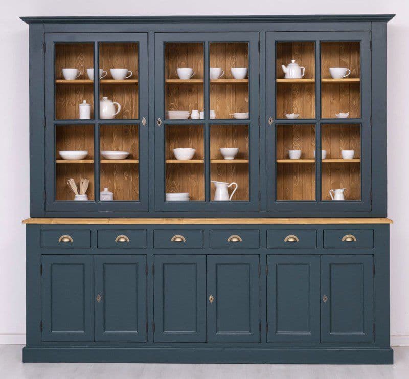 Bufet mare cu vitrina, lemn masiv, 244 x 47 x 225 cm