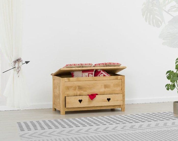 Lada zestre / Cufar Rustic Love cu 1 sertar, Lemn masiv rustic, 100 x 50 x 55 cm