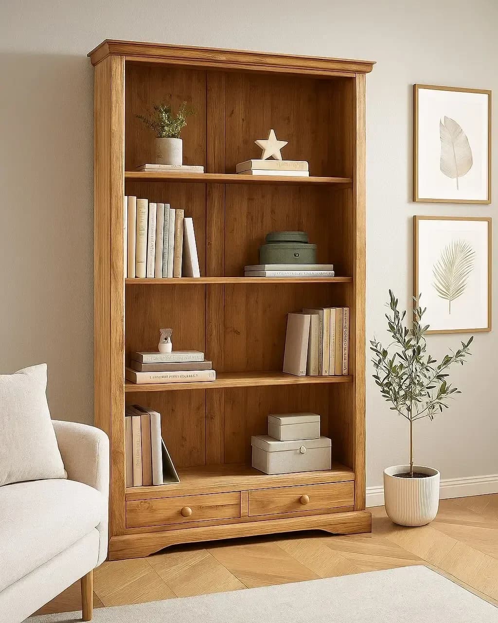 Biblioteca Dolce Toscana lemn masiv tei, natur antik, 109 x 36 x 180 cm