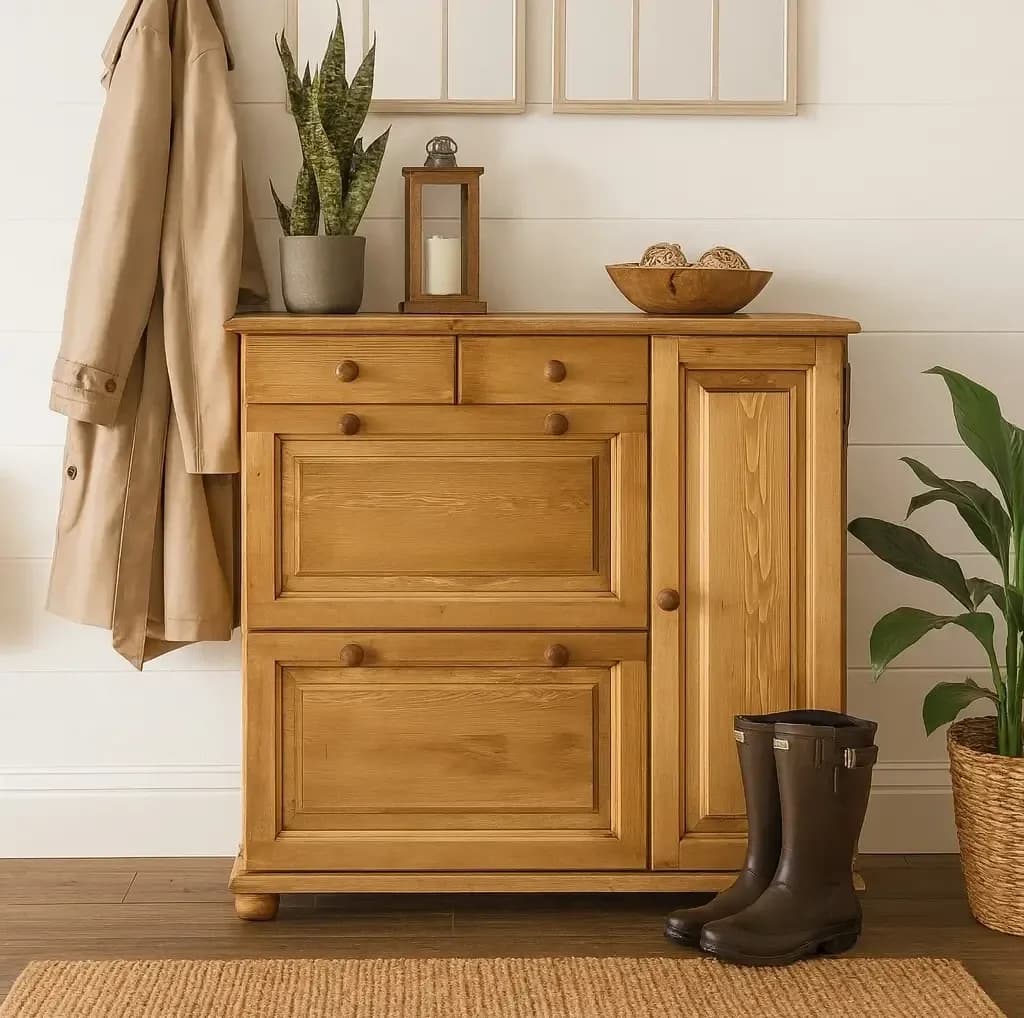 Pantofar Inka cu 3 usi si 2 sertare, lemn masiv, 123 x 32 x 105 cm