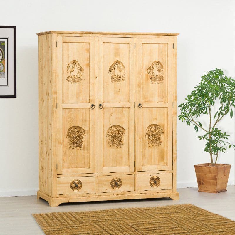 Dulap Ursul Carpatin lemn masiv, 3 usi si 3 sertare, 159 x 65 x 200 cm