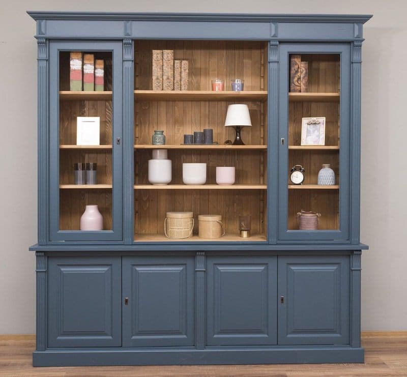 Biblioteca Cavaler din lemn masiv cu 2 vitrine, 223 x 51 x 228 cm
