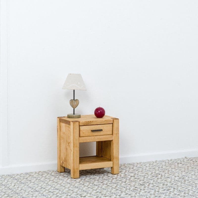 Noptiera cu 1 sertar Ecuador, Lemn masiv rustic, 45 x 35 x 50 cm