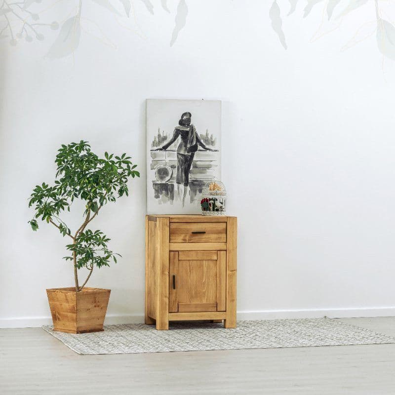 Comoda 1 usa si 1 sertar Ecuador, Lemn masiv rustic, 61 x 46 x 85 cm