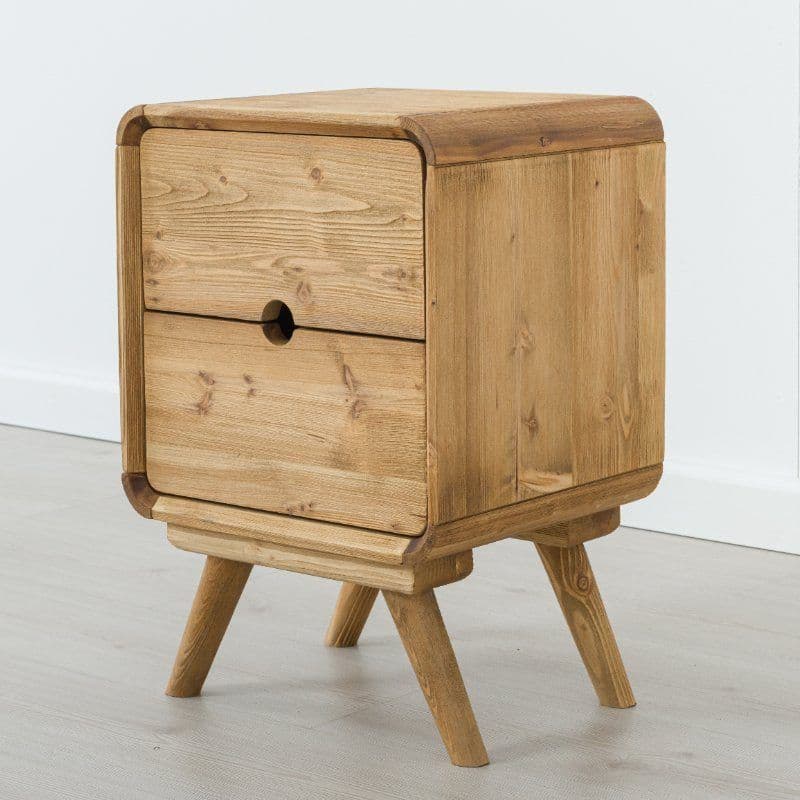 Noptiera cu 2 sertare Sahara, Lemn masiv rustic periat, 34 x 30 x 51 cm